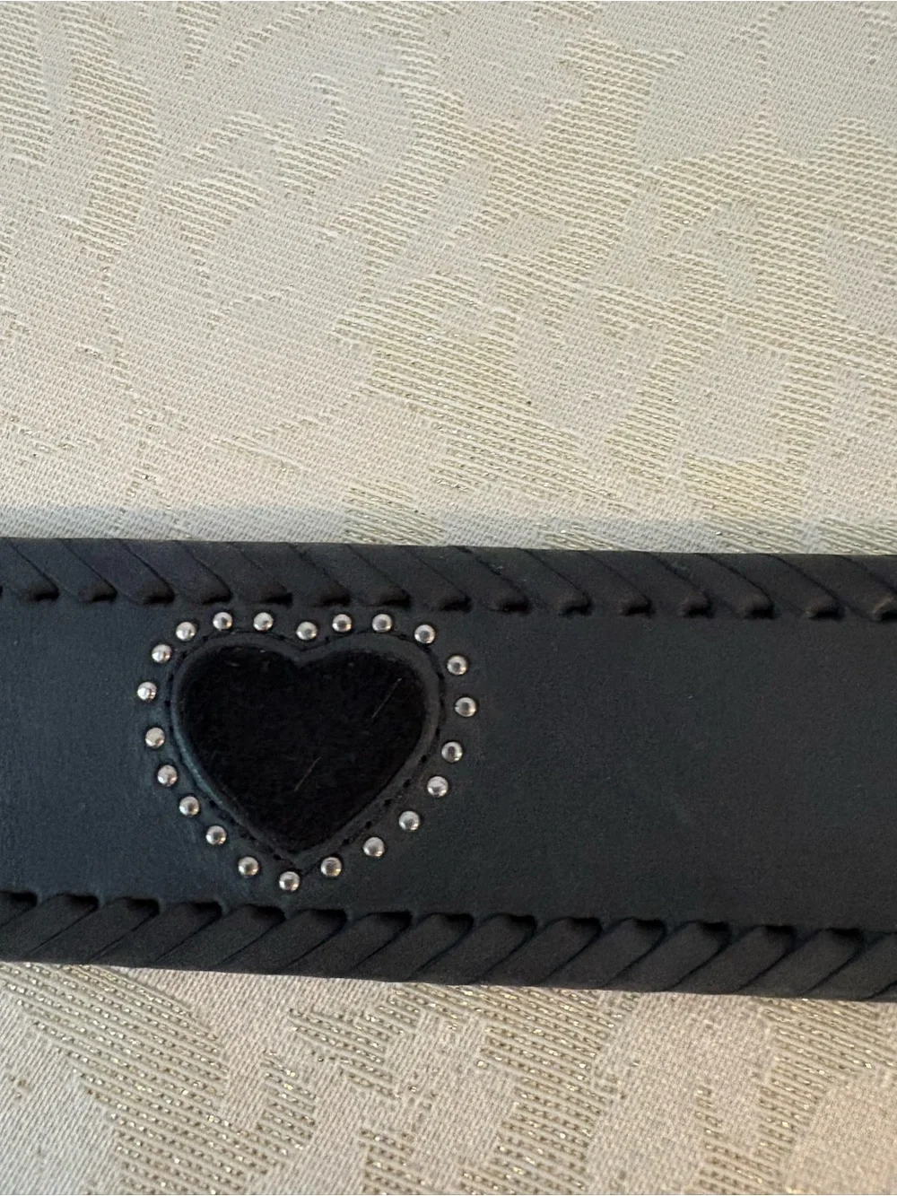 Brighton Gray and Black Heart Belt with Heart Stud Accent and Whipstitch Edges